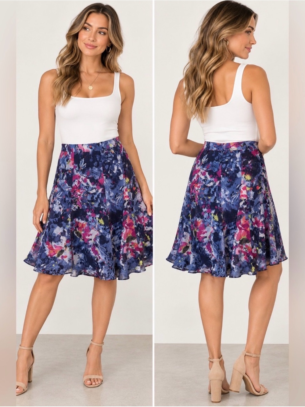 Ralph Lauren Navy Floral Circle Skirt with Pink & Purple Accents NWT